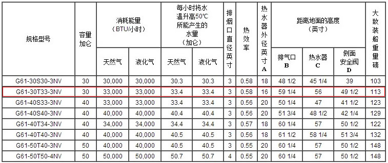 美國(guó)鷹牌熱水爐G61-30T33-3NV